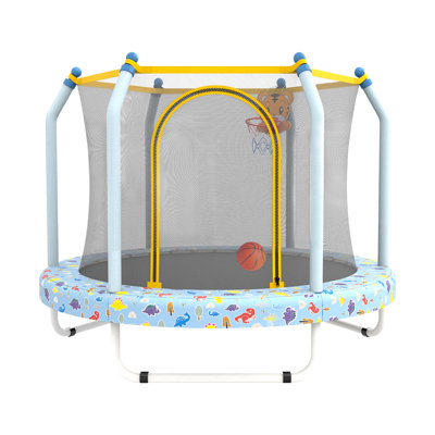 55'' Mini Trampoline for Kids, Toddler Trampoline with Enclosure Net,Anti-Slip Foot Pads
