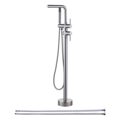 Modern Single Handle Freestanding Tub Faucet, Floor Mount Tub Filler With Hand Shower