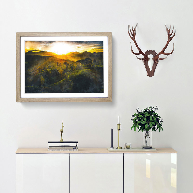 Sunlight over the Countryside - Picture Frame Graphic Art Print, 45cm H x 63cm W x 2cm D, Oak Framed