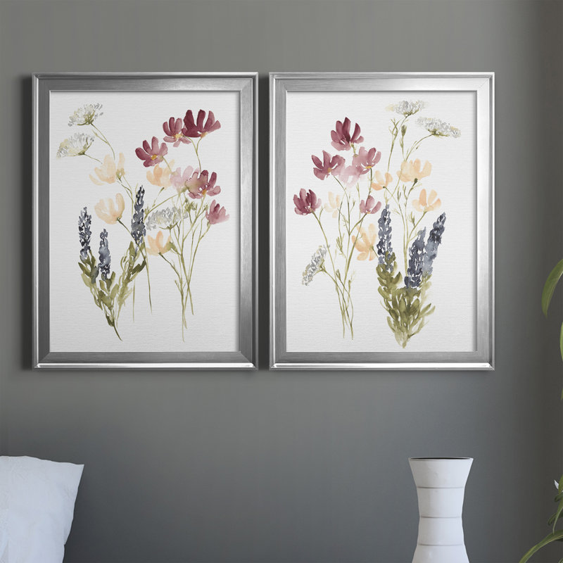 «Lobelia Garden I», ensemble de 2 impressions sur toile encadrées, Cadre argenté, H 30,5 po x l 22,5 po x P 1,25 po