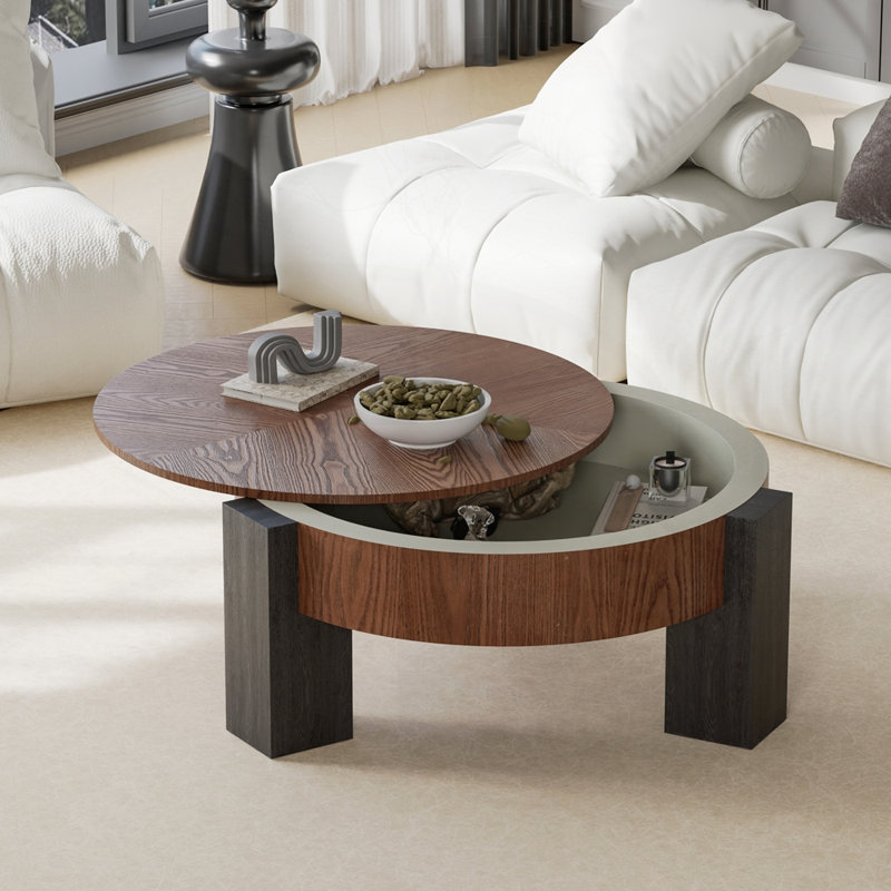 Table d'appoint centrale 3 blocs avec rangement caché, Walnut/Black
