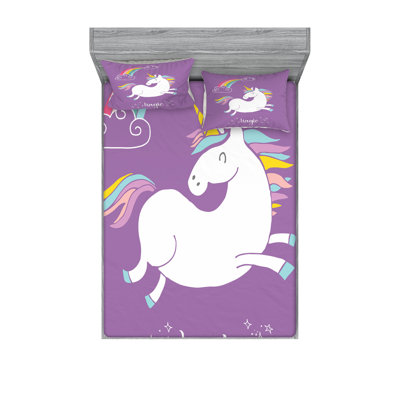 Drap-housse et coussin décoratif Ambesonne Unicorn, blanc lavande