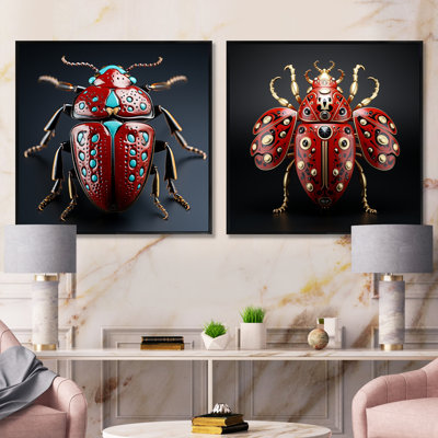Mysterious Beetle Lullaby - Insects & Bugs Square Collage Set Of 2