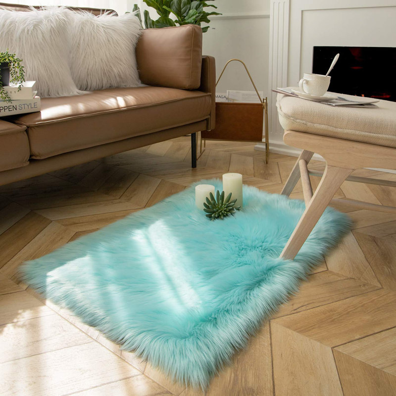Tapis à poils longs Haja Turquoise, Rectangle de 2 pi x 3 pi