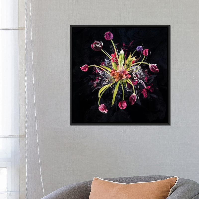 « bouquet xviii », impression sur toile, H 18 po x l 18 po x P 1,5 po, Toile avec cadre noir, Pas de tapis