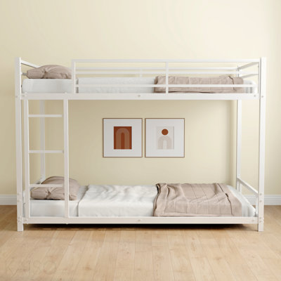 Metal Twin Over Twin Bunk Bed/ Heavy-Duty Sturdy Metal/ Noise Reduced/ Safety Guardrail/No Box Spring Needed,White