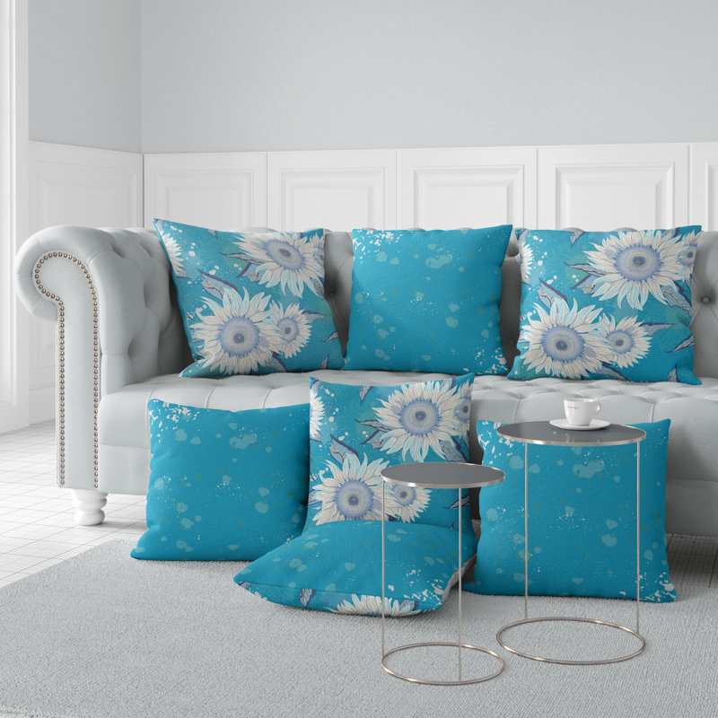 Housse et insert de coussin décoratif en polyester, 20 po x 20 po, Aqua / Gris