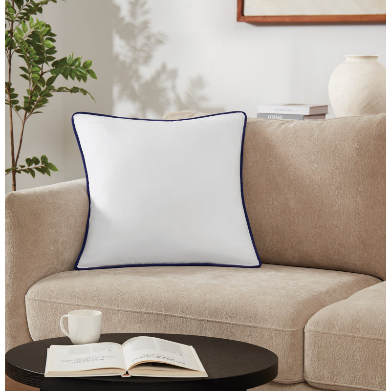 Brooklyn Loom Solid Contrast Piped Decorative Pillow, Square 20", White/Navy Trim