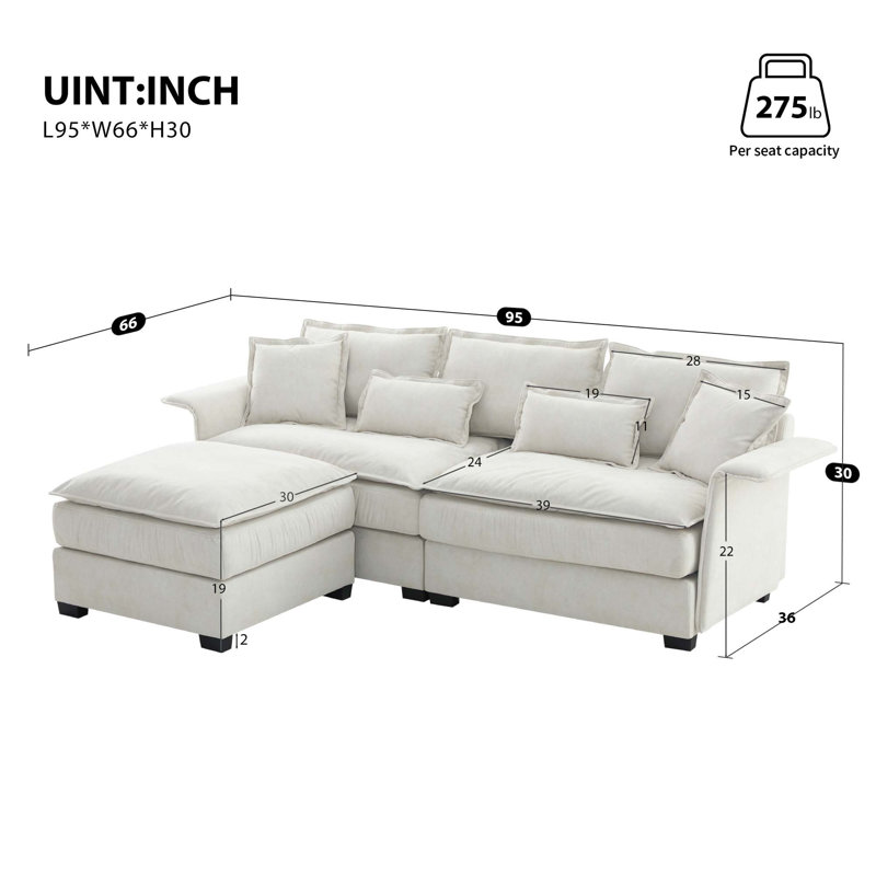 3 - Piece Upholstered Sectional, Beige Tech Cloth