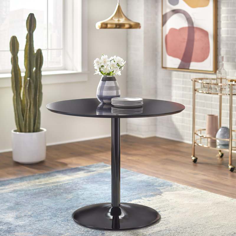 Walborn Round Metal Base Dining Table, Black, Black