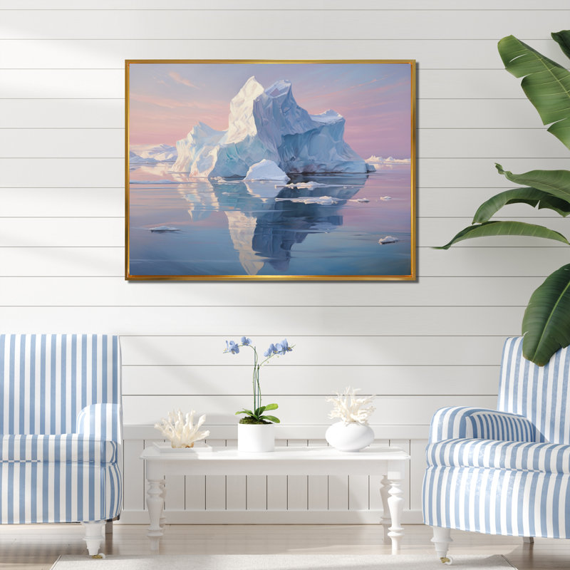 Iceberg blanc et blanc sérénité, Cadre flottant doré, H 12 po x l 20 po x P 1 po