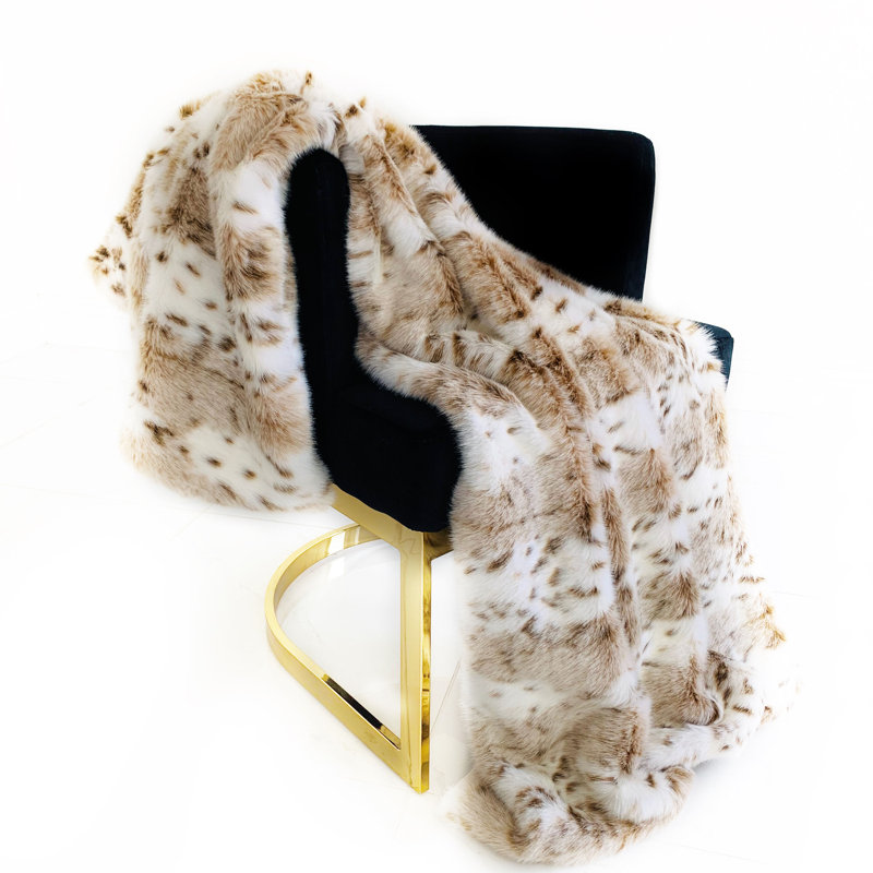 Jeté de luxe en fausse fourrure léopard brun, beige Plutus, l 60 po x L 72 po