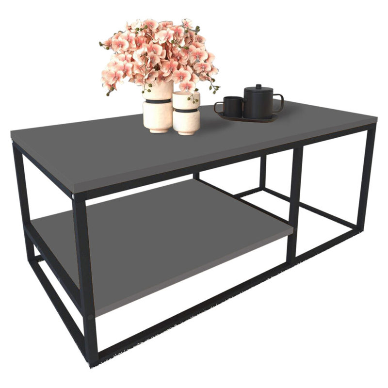 Raahill Solid Wood Solid Coffee Table with Storage, Anthracite