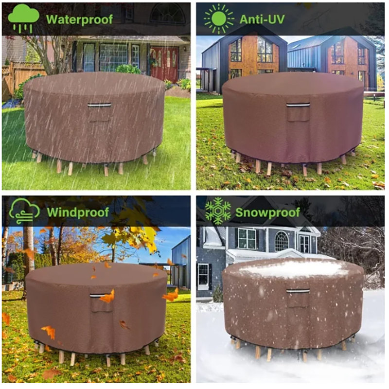 Garden Round Table Cover 62 in. x 28 in. Waterproof Heavy Duty Patio Furniture Covers Windproof Anti-UV Table Covers