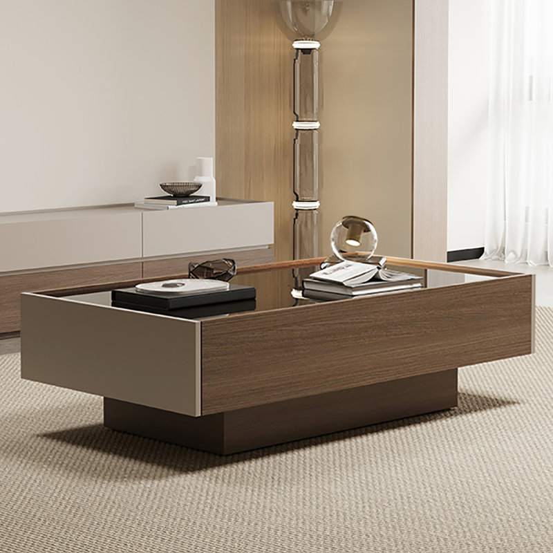 Glass Top Single Coffee Table, Nut-Brown, 15" H x 51.2" W x 25.6" D