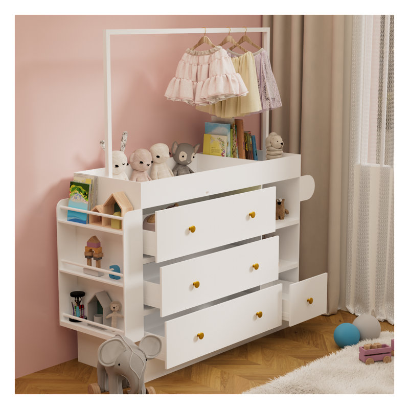 Table à langer multifonctionnelle pour bébé avec rangement - commode de chambre de bébé moderne avec tiroirs profonds, tablettes et support de séchage, blanc
