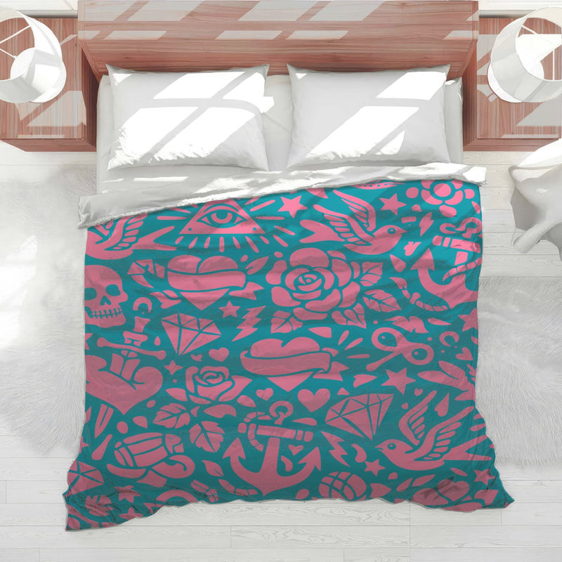 Pink Nautical Tattoos Comforter, King
