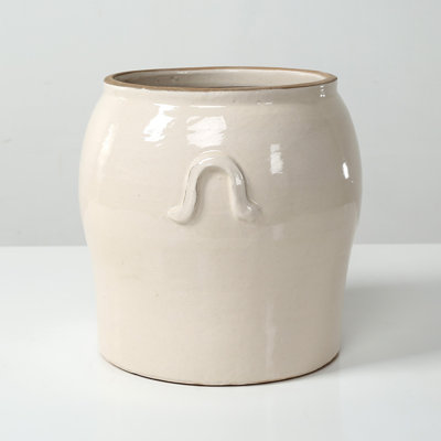 Environ 10,6 pouces de haut vase en céramique blanc cassé avec poignées décoratives
