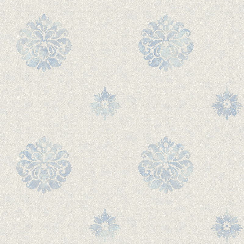 Papier peint embossé damassé 27 pi x 27 po pré médaillon Brilliance, Bleu
