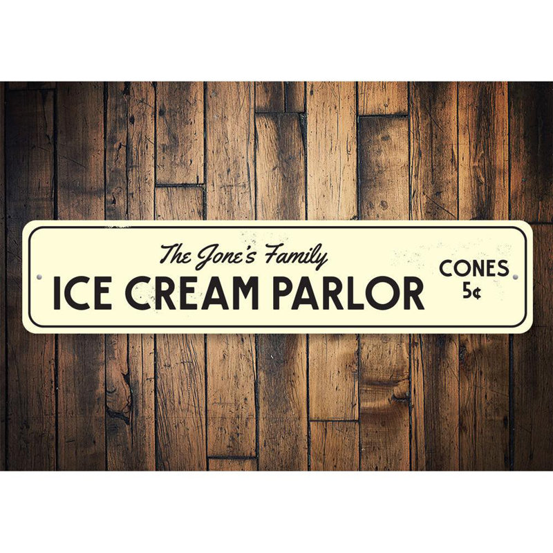 Plaque en aluminium Ice Cream Parlor, H 4 po x l 18 po x P 0,04 po