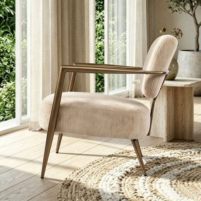 Chaise d'appoint Mid-Century en tissu, fauteuil avec structure en métal, chaise d'appoint rembourrée pour le salon ou le bureau