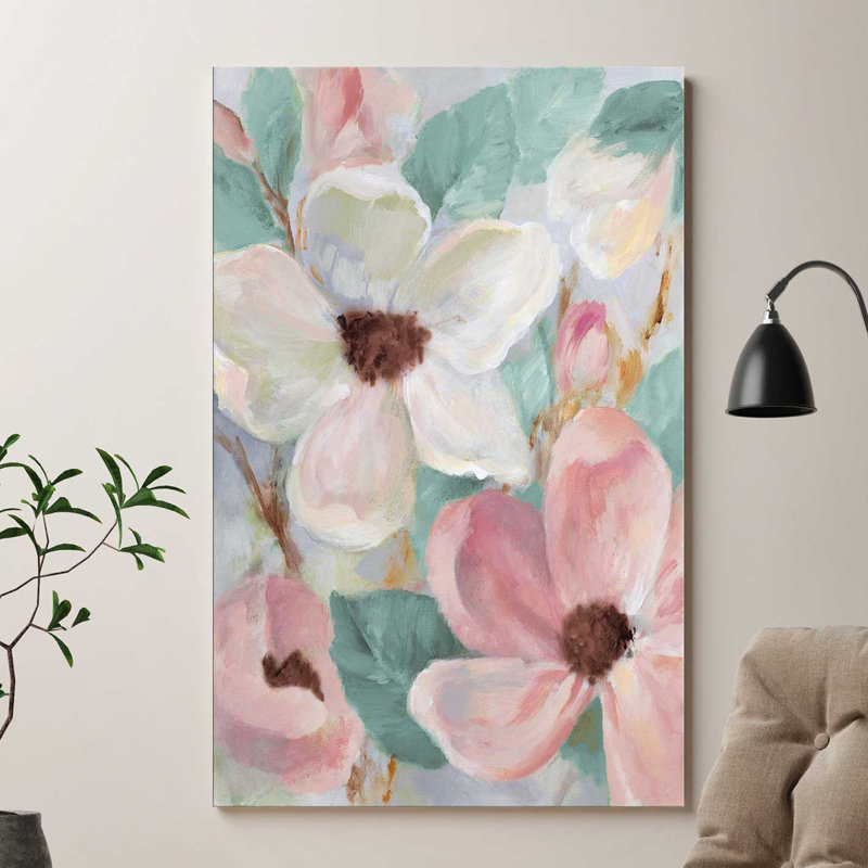 «Silemment Bloom Teal I», reproduction de peinture à l'huile, H 30 po x l 18 po x P 1 po, Toile tendue