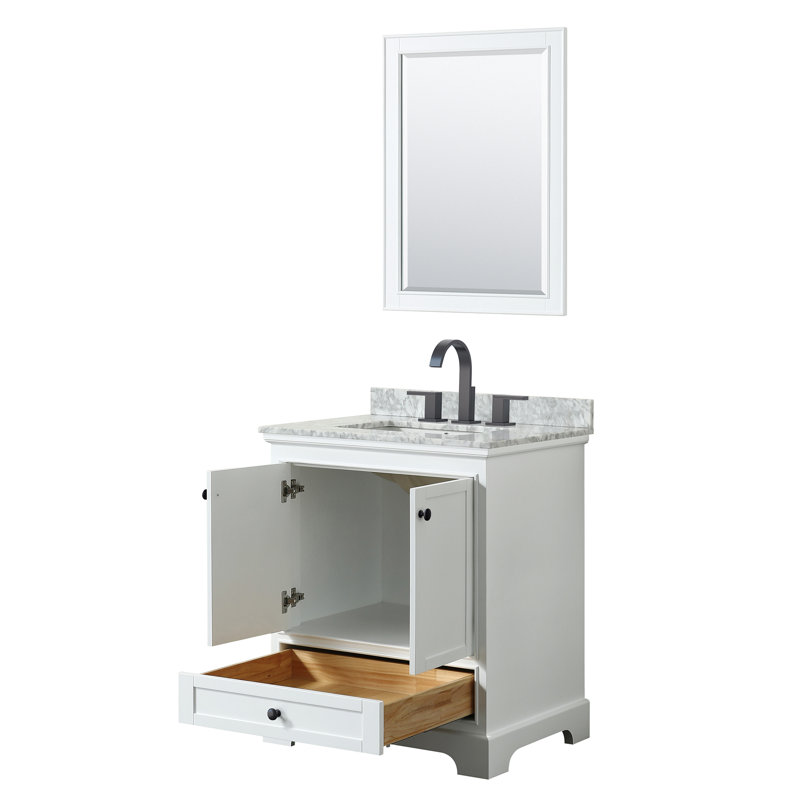 Deborah 30'' Single Bathroom Vanity with Marble Top, Matte Black, White