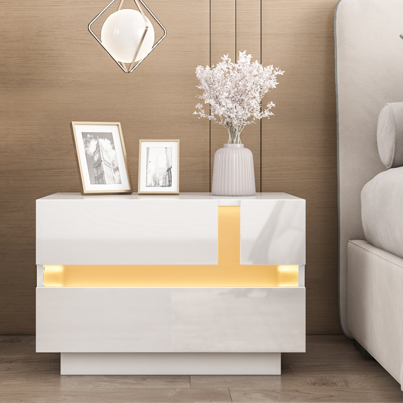Table de chevet avec lumières DEL Augusten, Blanc