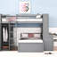 Lit mezzanine gris avec lit simple et peu encombrant. Rendez votre chambre à coucher plus pratique Lit double, tablettes, bureau et garde-robe - pour une utilisation polyvalente-112982529-112982535