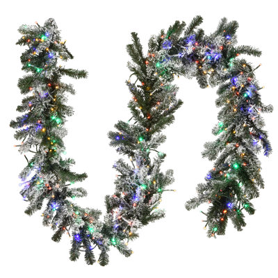 9 ft. Snowy Sheffield Spruce Garland with Battery Operated LED Lights