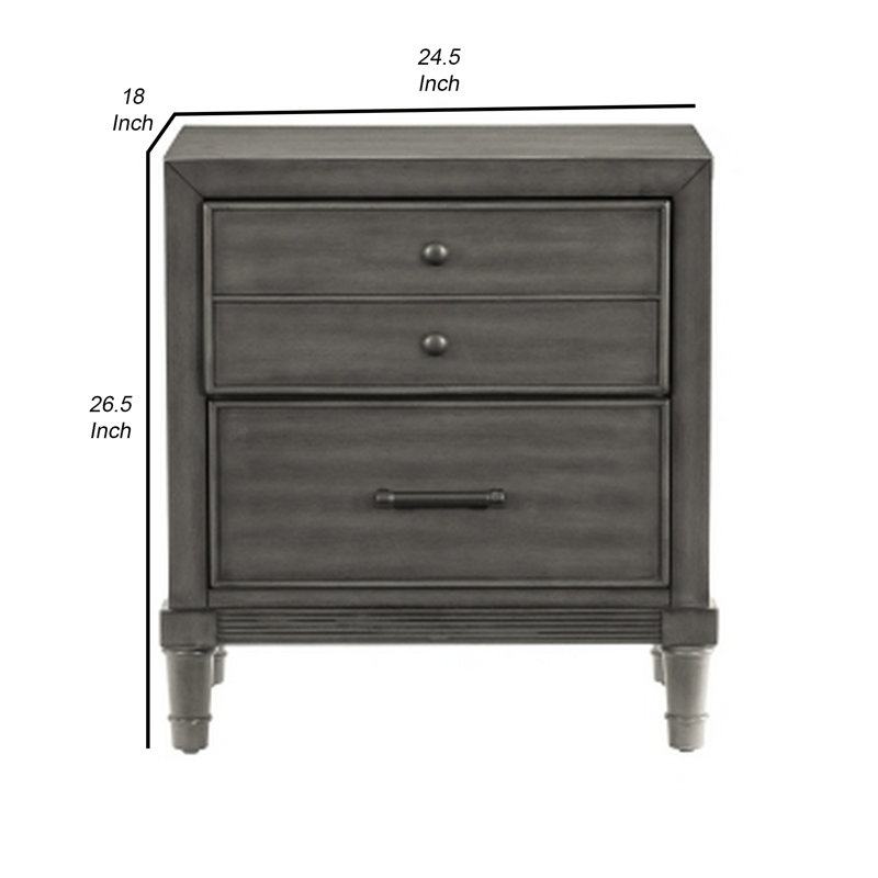  Side Table Nightstand Two Drawer Design with Bronze Hardware 27" H