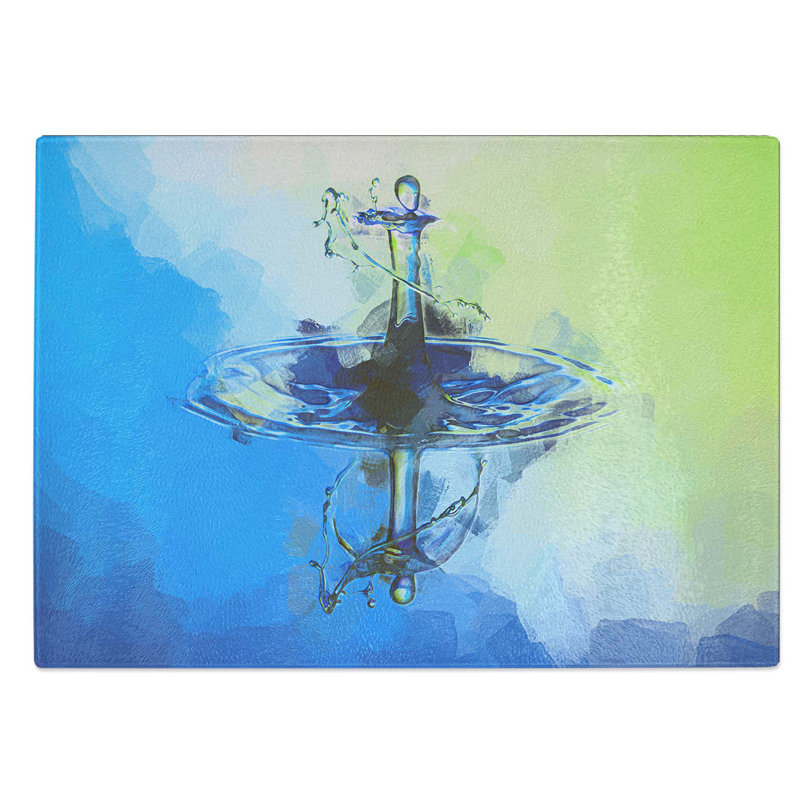Glass Droplet of Water in Abstract Chopping Board, 39 cm W x 28.5 cm L