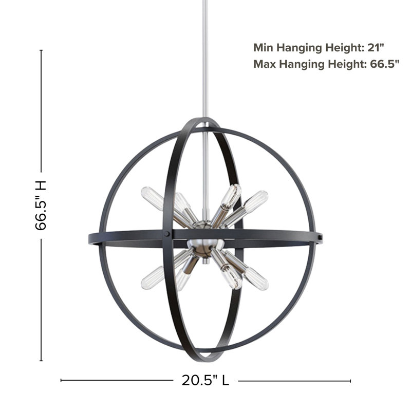 Renfro 8-Light 20.5” Wide Sphere Pendant Chandelier, Matte Black/Brushed Nickel