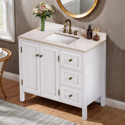 Philpott 36 " W Freestanding Standard Free Standing Single Double Single Vanity Bathroom Vanity With Stone Top