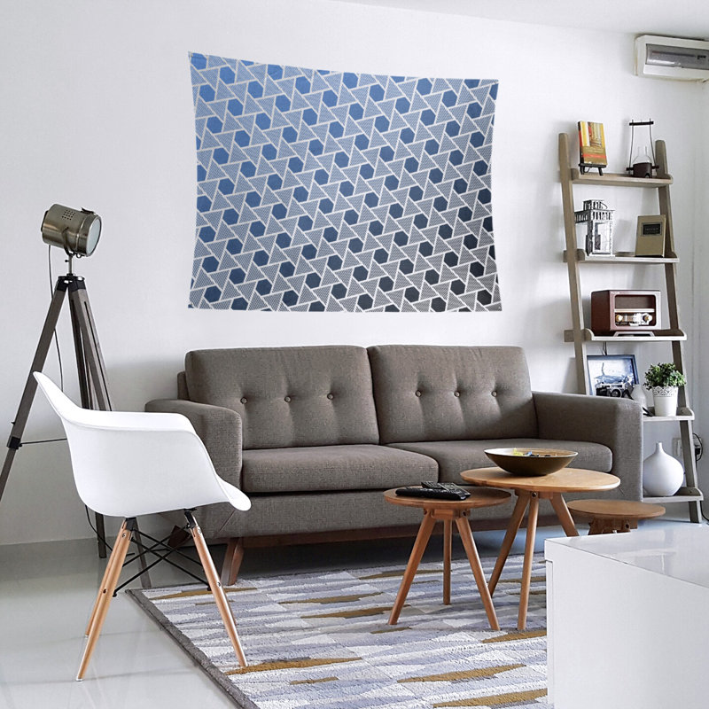 Tapisserie murale hexagonales et triangles, H 27,5 po x l 37,5 po, Noir / Bleu