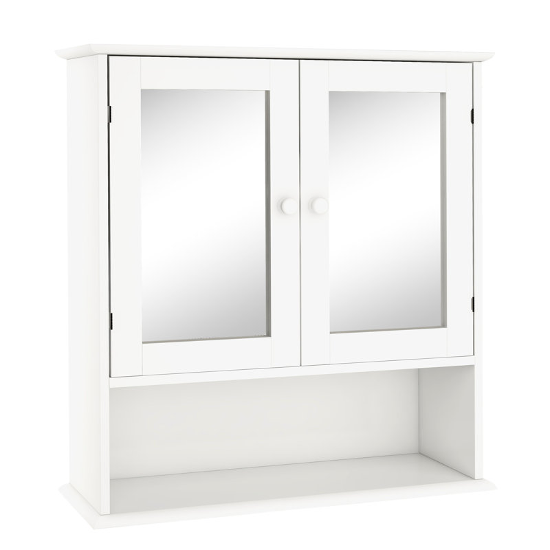 Élégante armoire murale de salle de bain avec portes à double miroir - tablettes réglables peintes en blanc pratiques et peu encombrantes Instructions d'assemblage incluses