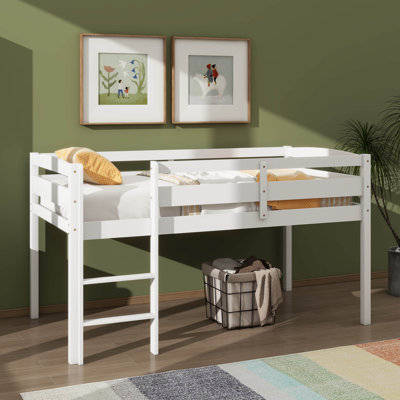 Comfortable Compact Twin Wooden Loft Bed Complete With Step Ladder
