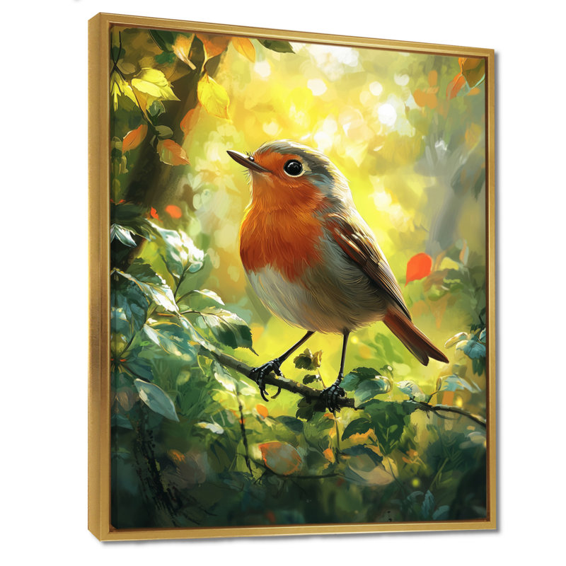«Kilduff Robin Bird In The Woodland Clearing III», art mural encadré, Impression encadrée flottante, H 32 po x l 16 po, Doré