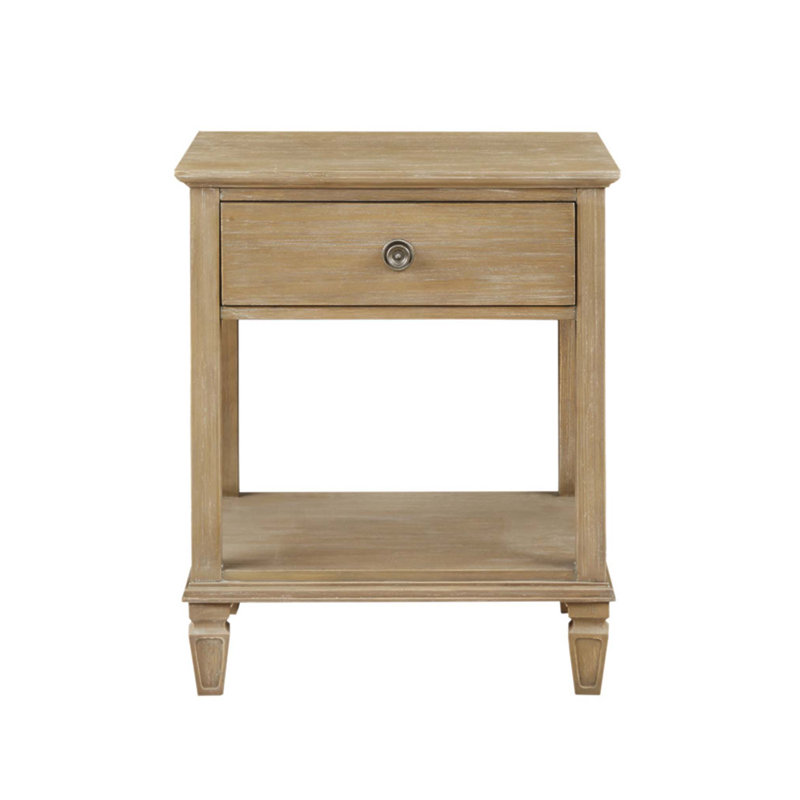 Table de chevet classique avec tiroir et tablette, fini naturel clair rustique Victoria