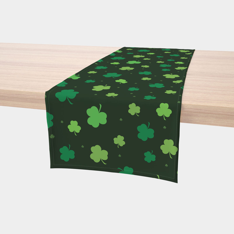 Eure Tossed Shamrocks Table Runner, 108" L x 14" W, Dark Green