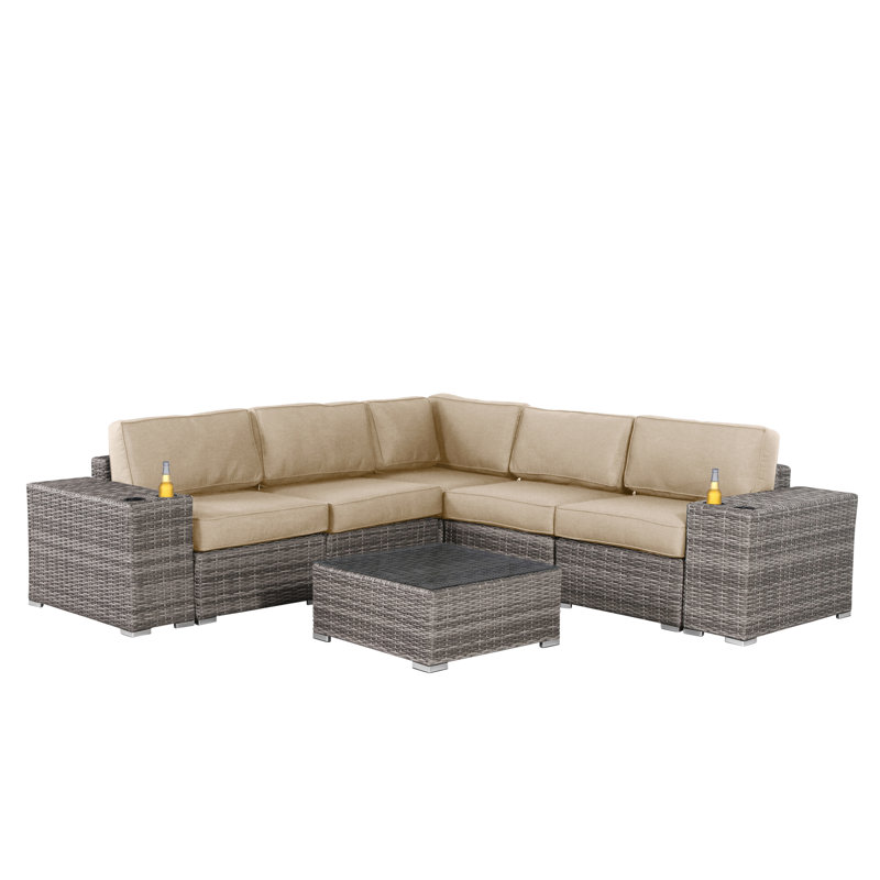 Tonioni Resort Grade Fully Assembled 8 Piece Sunbrella Sectional Seating Group, Gray Frame/Sunbrella Beige Cushion