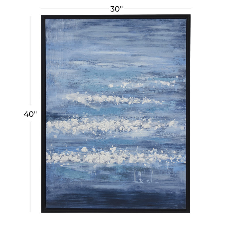Toile, paysage, art mural bleu encadré avec cadre noir
