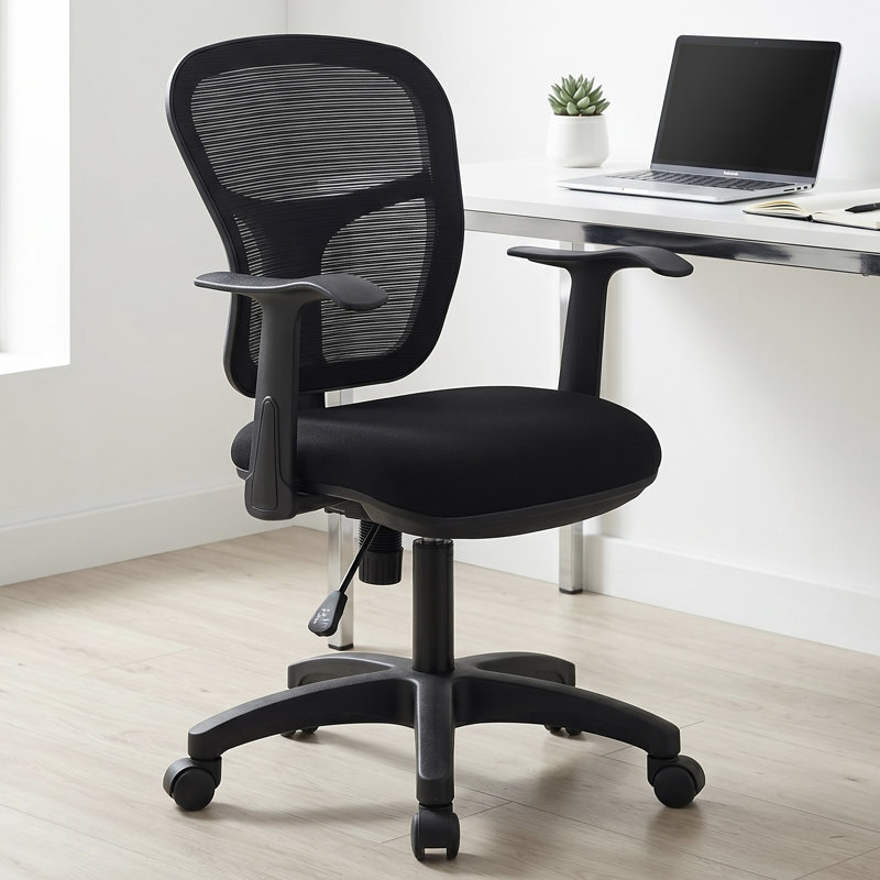 Chaise de bureau pivotante en filet, chaise de bureau à hauteur et dossier réglables, chaise de bureau ergonomique à bras fixe pour petit bureau