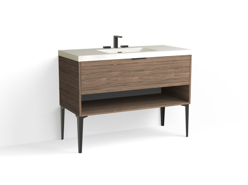Modo 48" W Freestanding Single Bathroom Vanity with Dean Leg, Matte White/8" Widespread, Biondo, Satin Nickel