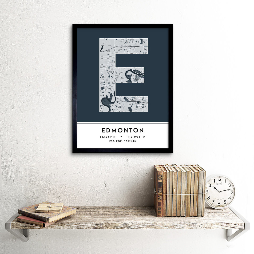Edmonton City Map Edmonton Navy - Single Picture Frame Typography