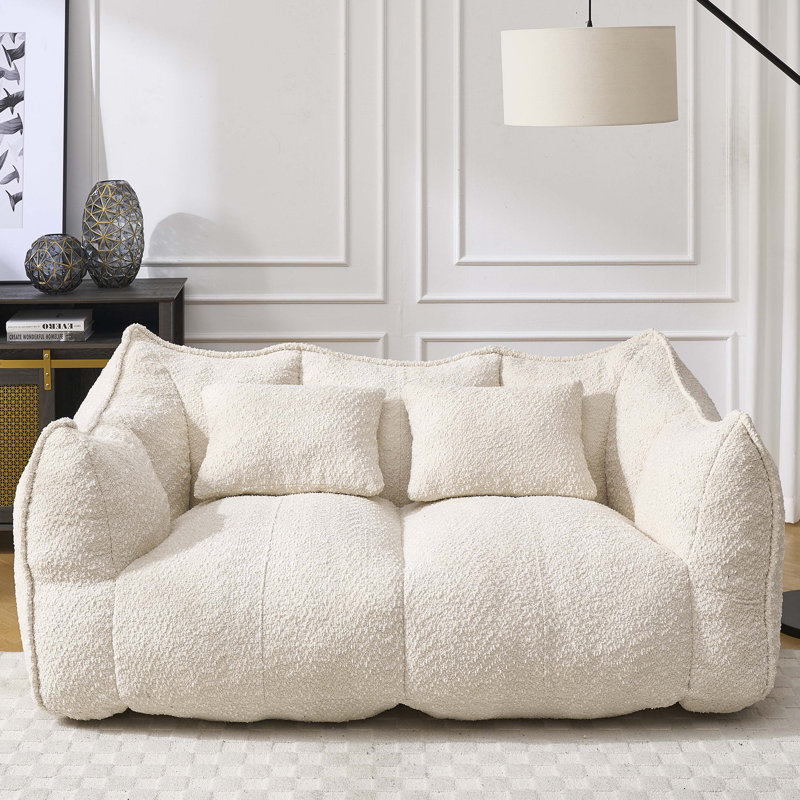Fauteuil à billes doux avec noyau en mousse haute résilience pour deux personnes., Chenille beige