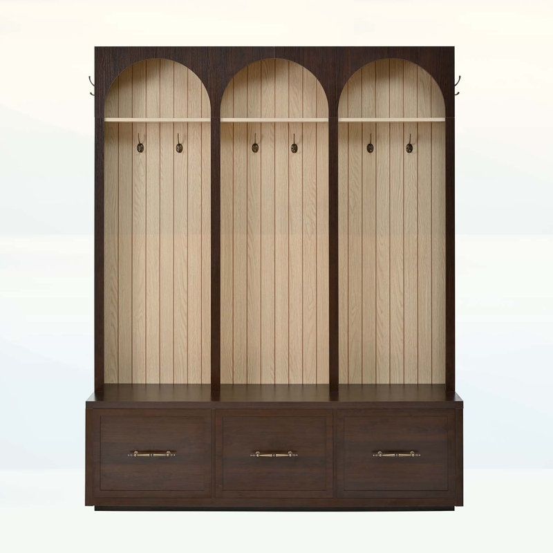 Elegant Hall Tree with Arched Design,Entryway Bench,Hooks,Coat Rack,and Shoe Organizer, Dark Walnut