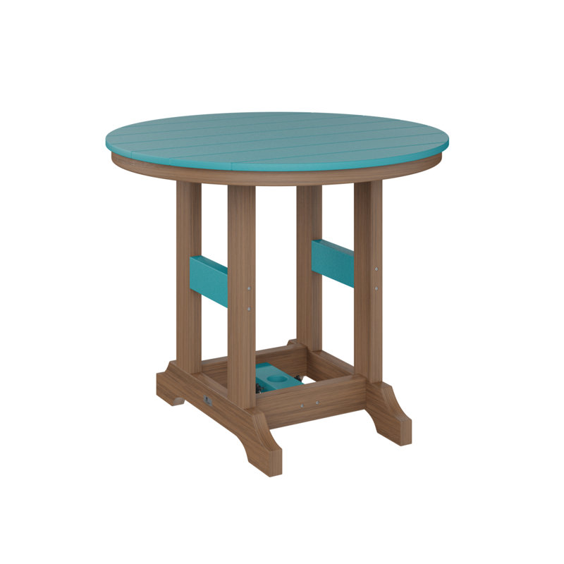 Garden Classic Outdoor Round Bar Table, Antique Mahogany, Aruba Blue