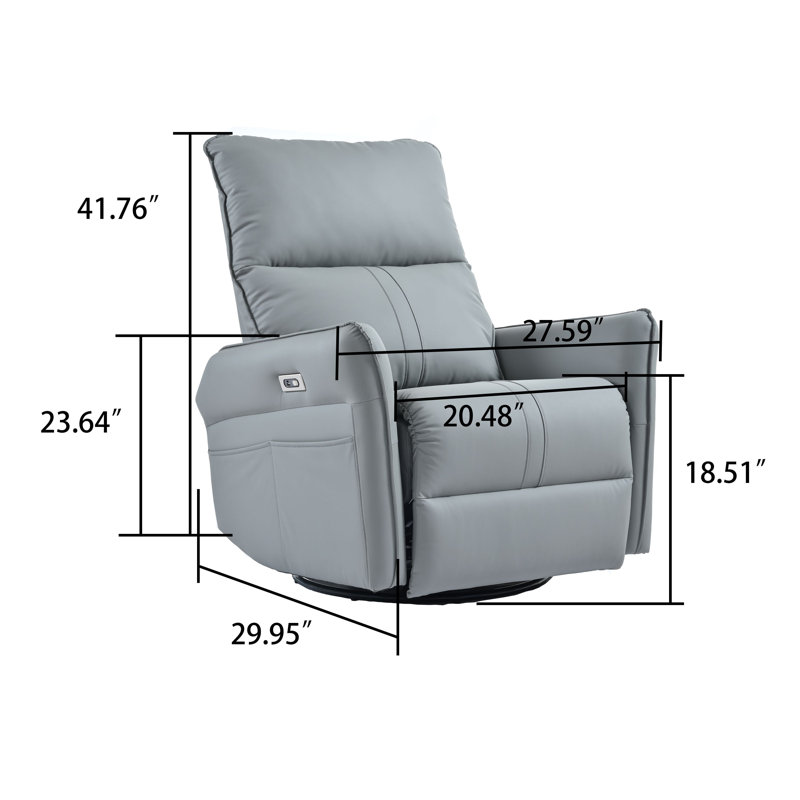 Classic Power Upholstered Recliner Chair with Glider Rocking Swivel Base and USB Ports, Blue Gray