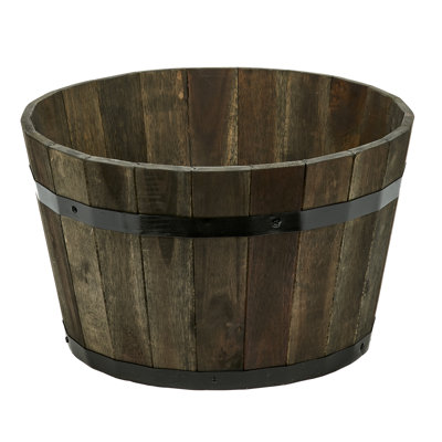 Bathily Handmade Wood Barrel Planter